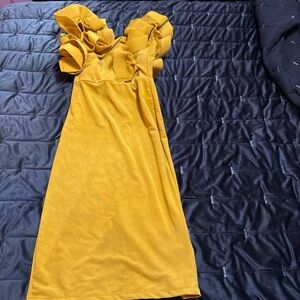 Source Unknown Yellow Ruffle Bodycon Low Back Dress